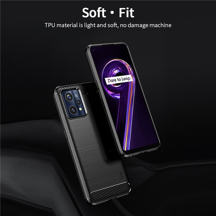 MOFI JK TPU Series-1 for Realme 9 Pro+ Carbon Fiber Anti-Drop Soft TPU Shell Shock-Absorption Brushed Surface Defender Case - Black
