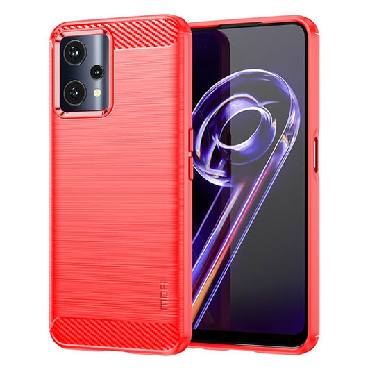 MOFI JK TPU Series-1 for Realme 9 Pro 5G / 9 5G / V25 Anti-Fingerprint Carbon Fiber Design Phone Case Soft TPU Brushed Surface Protective Cover - Red