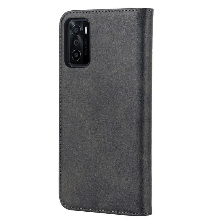 Textured PU Leather Wallet Case for Oppo A55s 5G, Magnetic Auto-absorbed Adjustable Phone Cover - Black