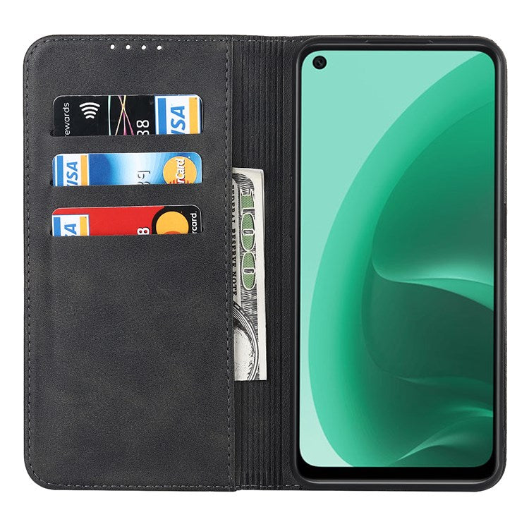 Textured PU Leather Wallet Case for Oppo A55s 5G, Magnetic Auto-absorbed Adjustable Phone Cover - Black