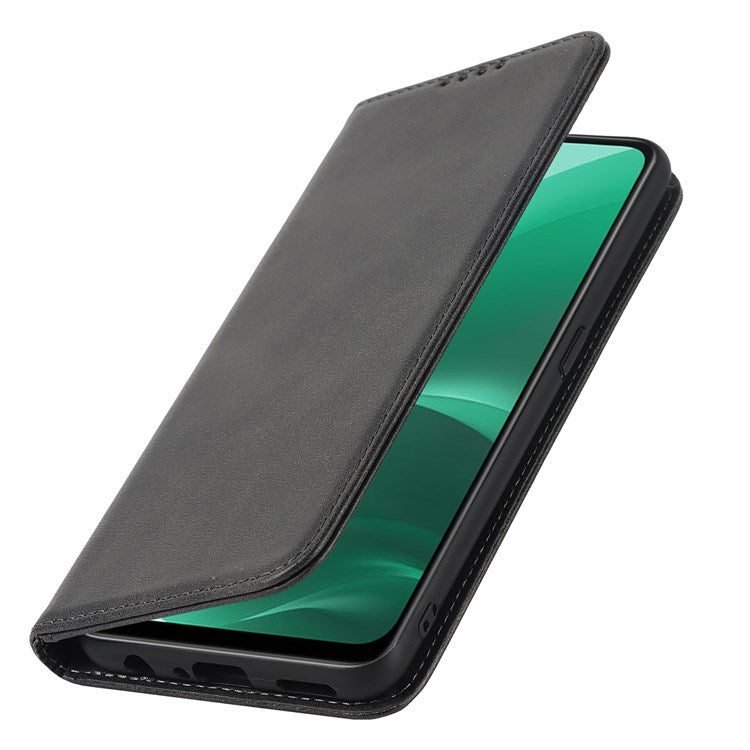 Textured PU Leather Wallet Case for Oppo A55s 5G, Magnetic Auto-absorbed Adjustable Phone Cover - Black