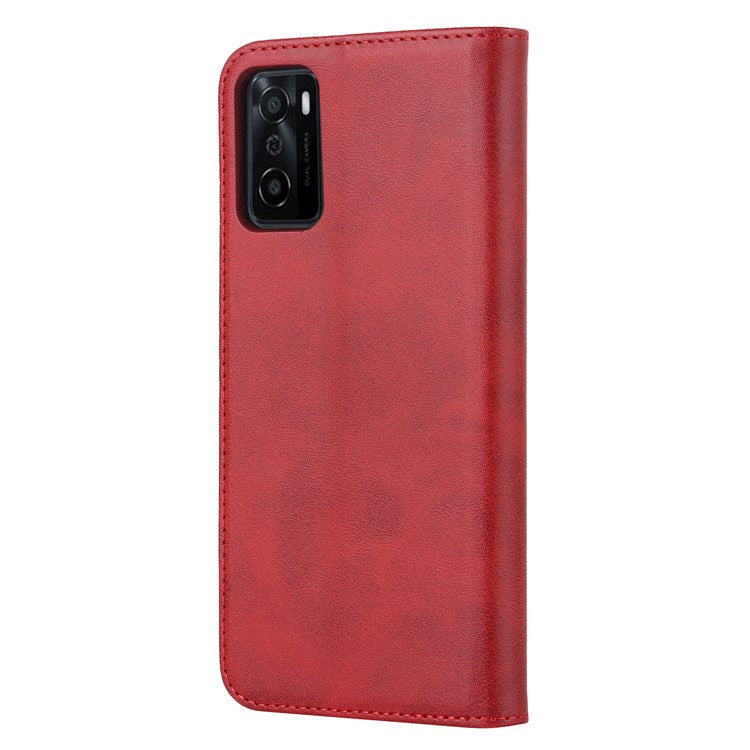 Textured PU Leather Wallet Case for Oppo A55s 5G, Magnetic Auto-absorbed Adjustable Phone Cover - Red