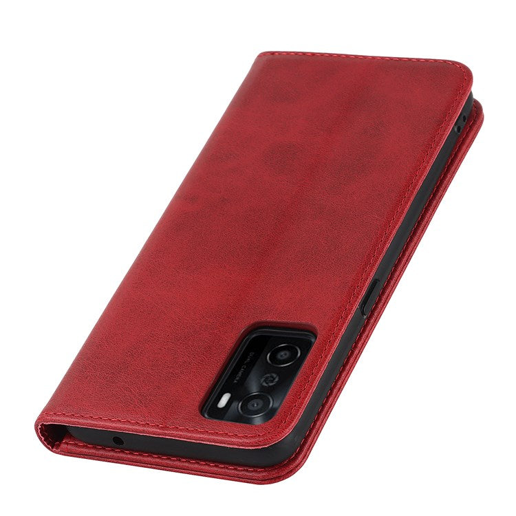 Textured PU Leather Wallet Case for Oppo A55s 5G, Magnetic Auto-absorbed Adjustable Phone Cover - Red