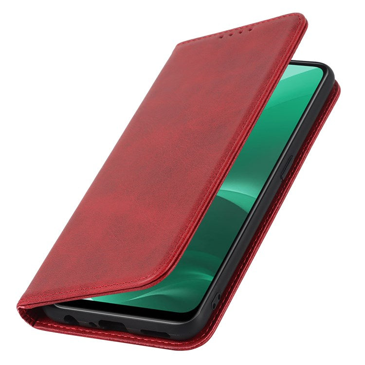 Textured PU Leather Wallet Case for Oppo A55s 5G, Magnetic Auto-absorbed Adjustable Phone Cover - Red