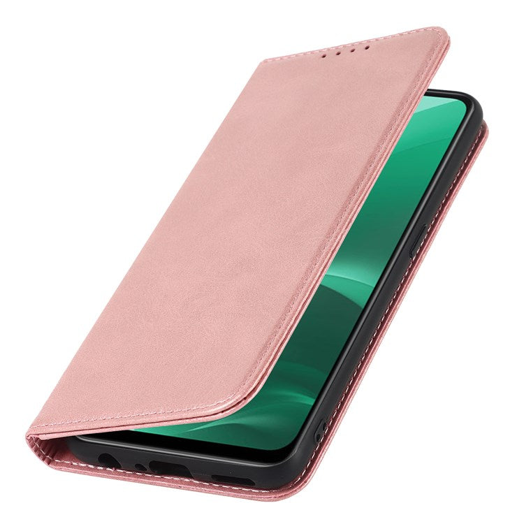 Textured PU Leather Wallet Case for Oppo A55s 5G, Magnetic Auto-absorbed Adjustable Phone Cover - Rose Gold