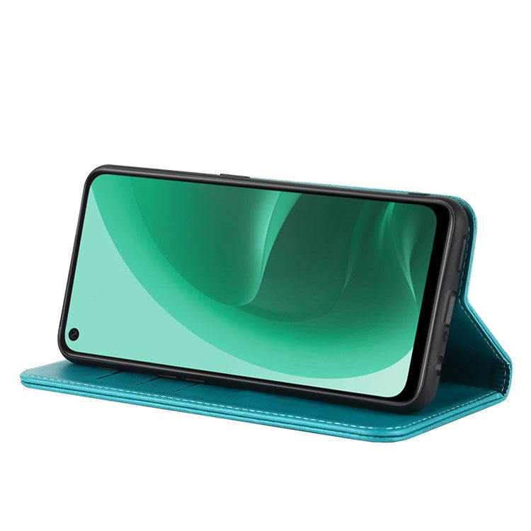 Textured PU Leather Wallet Case for Oppo A55s 5G, Magnetic Auto-absorbed Adjustable Phone Cover - Sky Blue