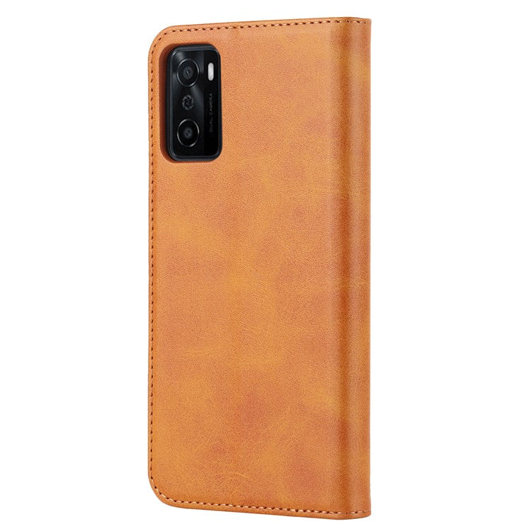 Textured PU Leather Wallet Case for Oppo A55s 5G, Magnetic Auto-absorbed Adjustable Phone Cover - Light Brown
