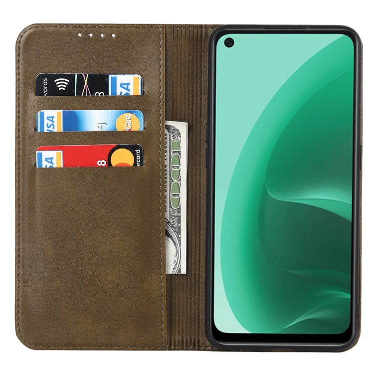 Textured PU Leather Wallet Case for Oppo A55s 5G, Magnetic Auto-absorbed Adjustable Phone Cover - Dark Green