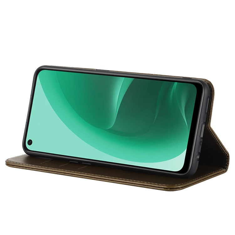 Textured PU Leather Wallet Case for Oppo A55s 5G, Magnetic Auto-absorbed Adjustable Phone Cover - Dark Green