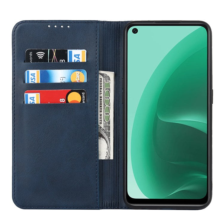 Textured PU Leather Wallet Case for Oppo A55s 5G, Magnetic Auto-absorbed Adjustable Phone Cover - Dark Blue