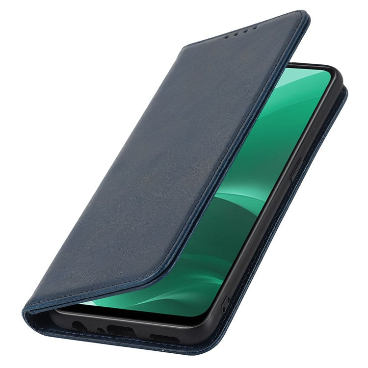 Textured PU Leather Wallet Case for Oppo A55s 5G, Magnetic Auto-absorbed Adjustable Phone Cover - Dark Blue