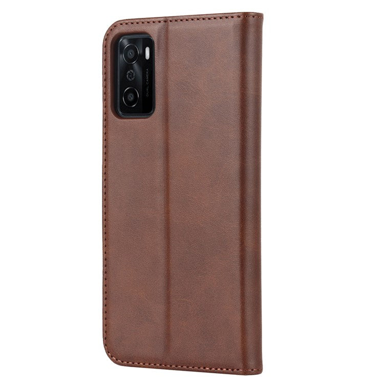 Textured PU Leather Wallet Case for Oppo A55s 5G, Magnetic Auto-absorbed Adjustable Phone Cover - Dark Brown