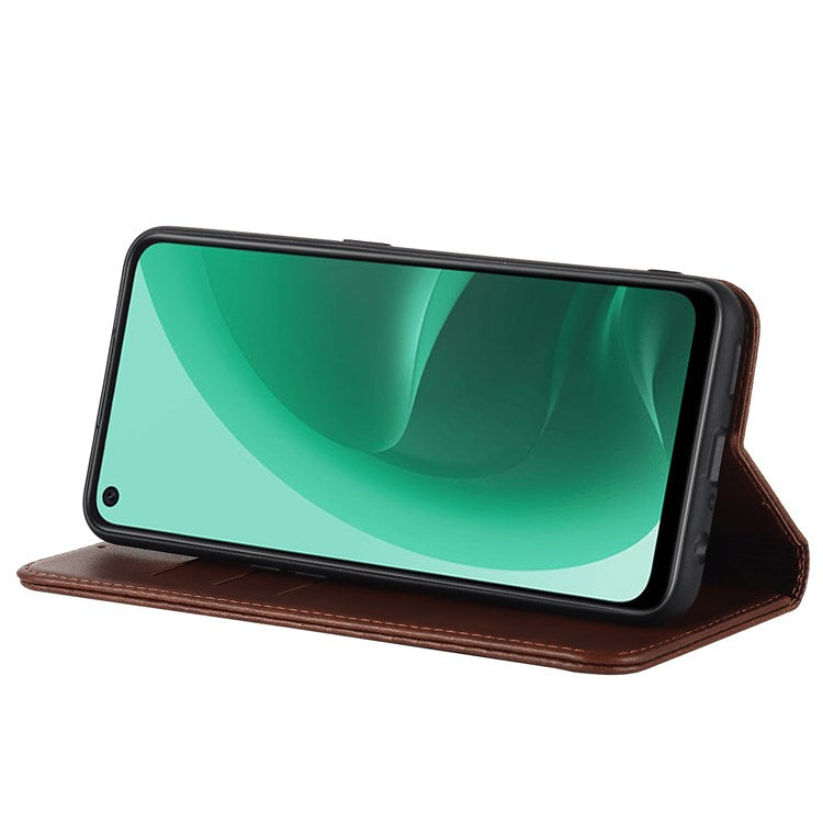 Textured PU Leather Wallet Case for Oppo A55s 5G, Magnetic Auto-absorbed Adjustable Phone Cover - Dark Brown