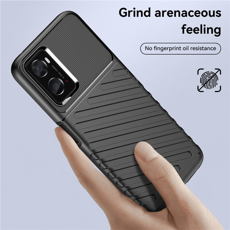For Realme 9i/Oppo A76/A96 4G Thunder Series Twill Texture Soft TPU Phone Case Thickened Shockproof Cover - Black