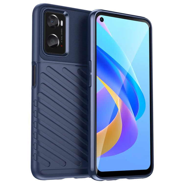For Realme 9i/Oppo A76/A96 4G Thunder Series Twill Texture Soft TPU Phone Case Thickened Shockproof Cover - Blue