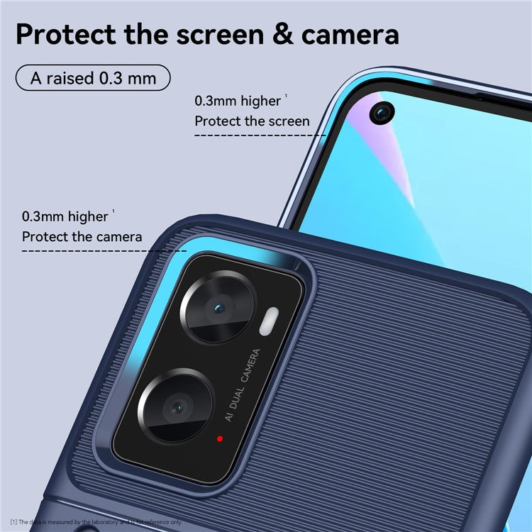 For Realme 9i/Oppo A76/A96 4G Thunder Series Twill Texture Soft TPU Phone Case Thickened Shockproof Cover - Blue