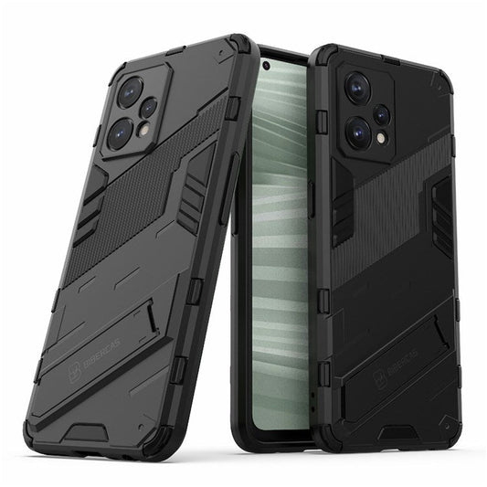 For Realme 9 Pro+ Drop-proof Scratch-resistant  Phone Case Hard PC + Soft TPU Kickstand Cover - Black