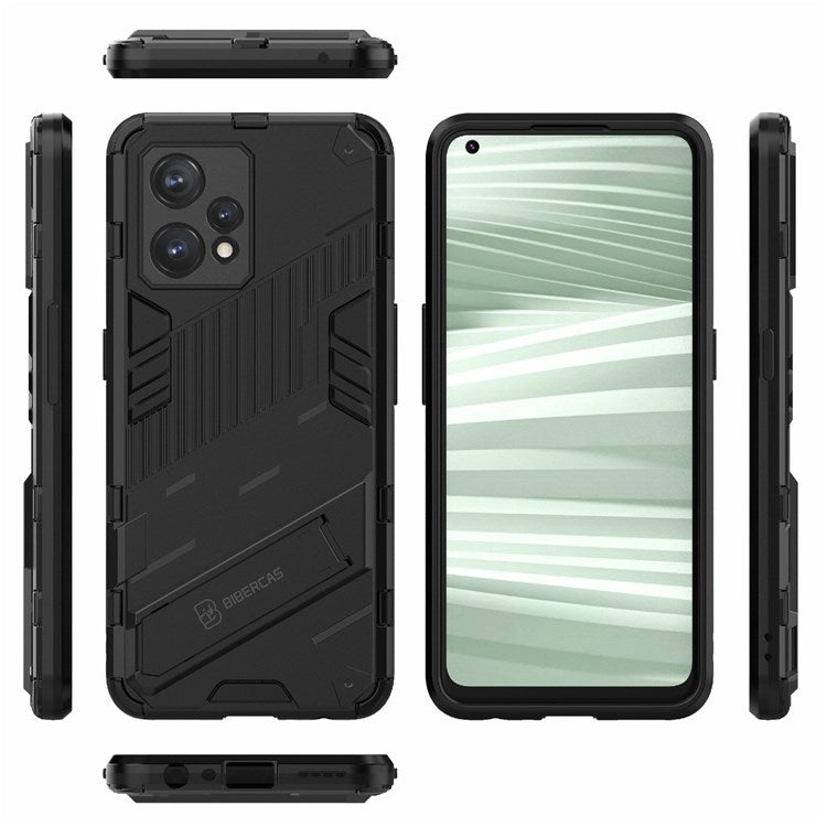 For Realme 9 Pro+ Drop-proof Scratch-resistant  Phone Case Hard PC + Soft TPU Kickstand Cover - Black