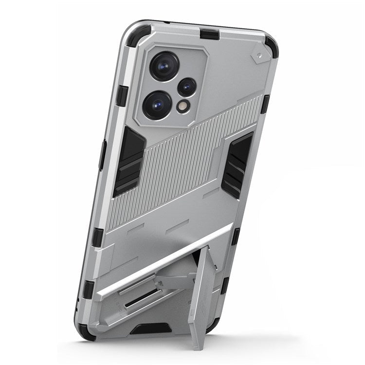 For Realme 9 Pro+ Drop-proof Scratch-resistant  Phone Case Hard PC + Soft TPU Kickstand Cover - White