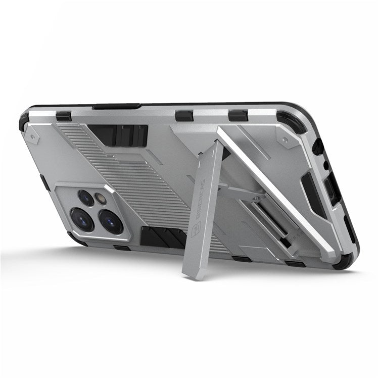 For Realme 9 Pro+ Drop-proof Scratch-resistant  Phone Case Hard PC + Soft TPU Kickstand Cover - White