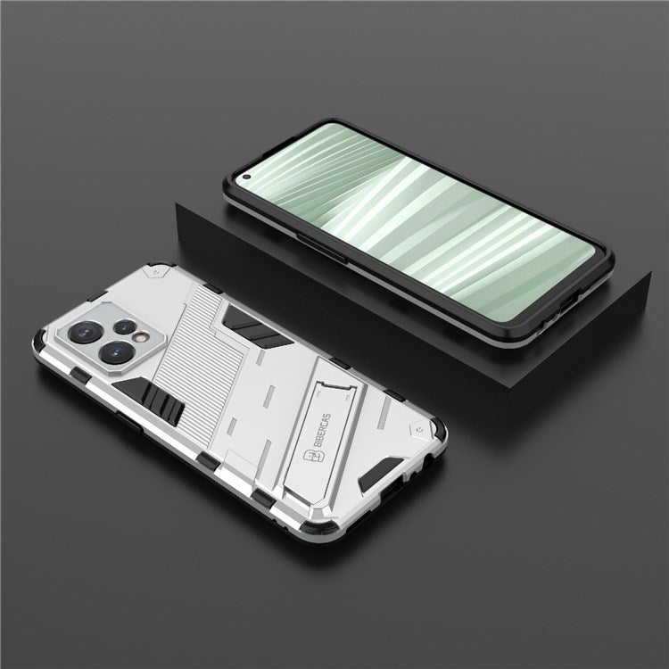 For Realme 9 Pro+ Drop-proof Scratch-resistant  Phone Case Hard PC + Soft TPU Kickstand Cover - White