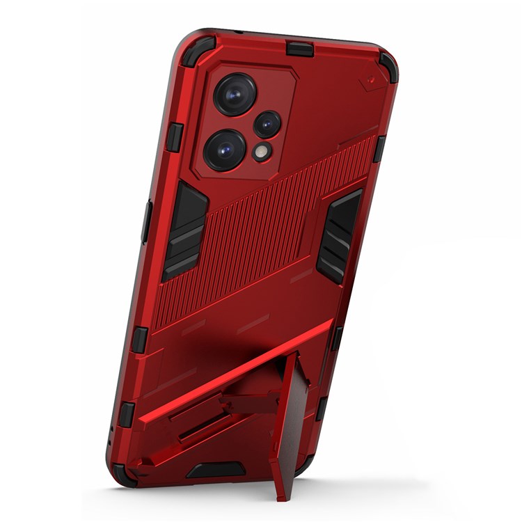 For Realme 9 Pro+ Drop-proof Scratch-resistant  Phone Case Hard PC + Soft TPU Kickstand Cover - Red