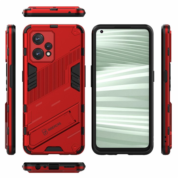 For Realme 9 Pro+ Drop-proof Scratch-resistant  Phone Case Hard PC + Soft TPU Kickstand Cover - Red