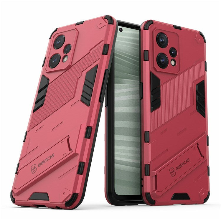For Realme 9 Pro+ Drop-proof Scratch-resistant  Phone Case Hard PC + Soft TPU Kickstand Cover - Rose