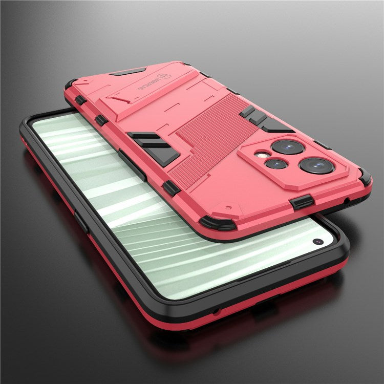 For Realme 9 Pro+ Drop-proof Scratch-resistant  Phone Case Hard PC + Soft TPU Kickstand Cover - Rose