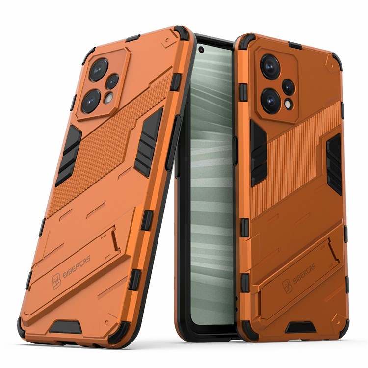 For Realme 9 Pro+ Drop-proof Scratch-resistant  Phone Case Hard PC + Soft TPU Kickstand Cover - Orange