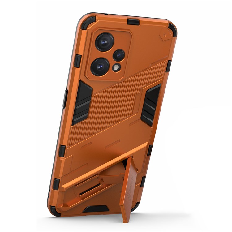 For Realme 9 Pro+ Drop-proof Scratch-resistant  Phone Case Hard PC + Soft TPU Kickstand Cover - Orange