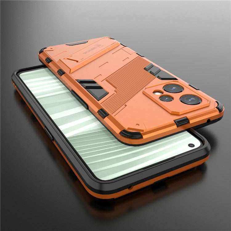 For Realme 9 Pro+ Drop-proof Scratch-resistant  Phone Case Hard PC + Soft TPU Kickstand Cover - Orange