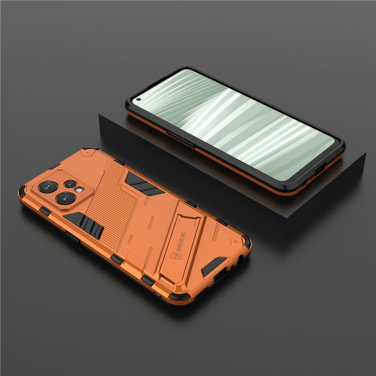 For Realme 9 Pro+ Drop-proof Scratch-resistant  Phone Case Hard PC + Soft TPU Kickstand Cover - Orange