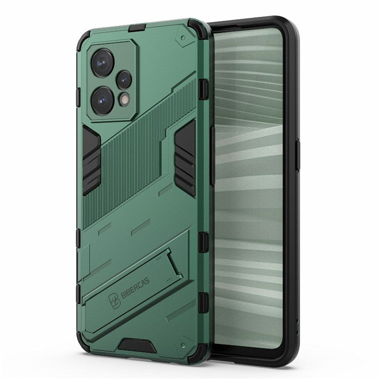 For Realme 9 Pro+ Drop-proof Scratch-resistant  Phone Case Hard PC + Soft TPU Kickstand Cover - Green