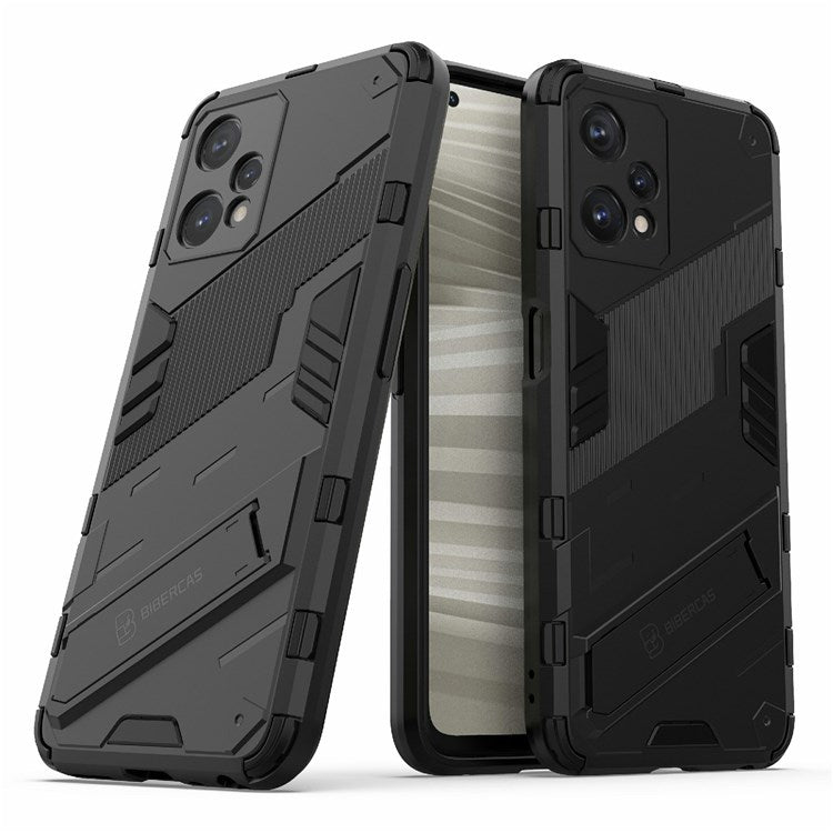 Hard PC + Soft TPU Protective Case for Realme 9 Pro 5G / 9 5G / V25 Anti-fall Scratch-resistant Kickstand Phone Case Cover - Black