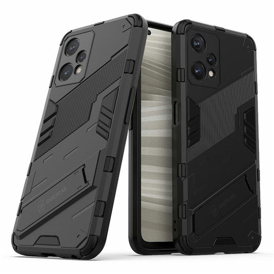 Hard PC + Soft TPU Protective Case for Realme 9 Pro 5G / 9 5G / V25 Anti-fall Scratch-resistant Kickstand Phone Case Cover - Black