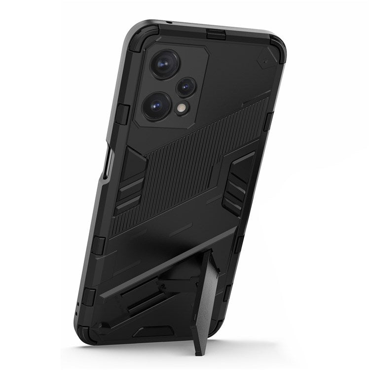 Hard PC + Soft TPU Protective Case for Realme 9 Pro 5G / 9 5G / V25 Anti-fall Scratch-resistant Kickstand Phone Case Cover - Black