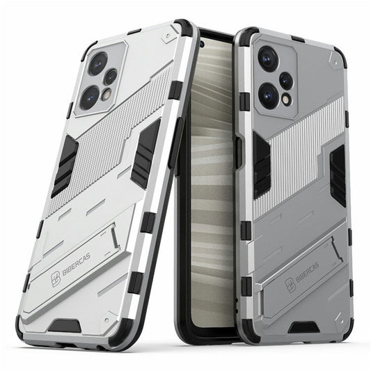 Hard PC + Soft TPU Protective Case for Realme 9 Pro 5G / 9 5G / V25 Anti-fall Scratch-resistant Kickstand Phone Case Cover - White