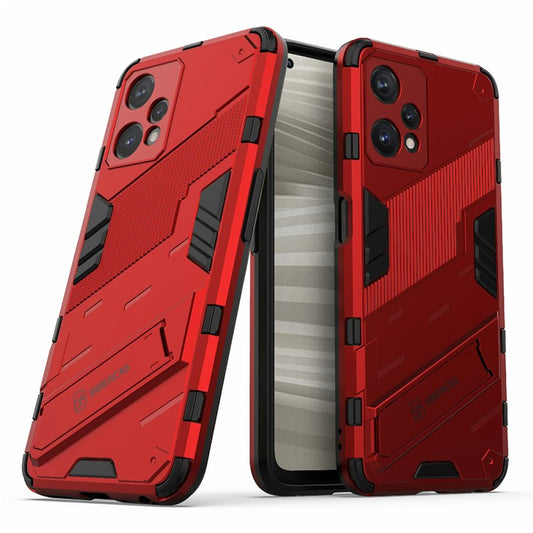 Hard PC + Soft TPU Protective Case for Realme 9 Pro 5G / 9 5G / V25 Anti-fall Scratch-resistant Kickstand Phone Case Cover - Red