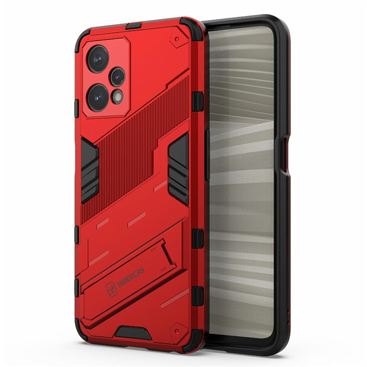 Hard PC + Soft TPU Protective Case for Realme 9 Pro 5G / 9 5G / V25 Anti-fall Scratch-resistant Kickstand Phone Case Cover - Red