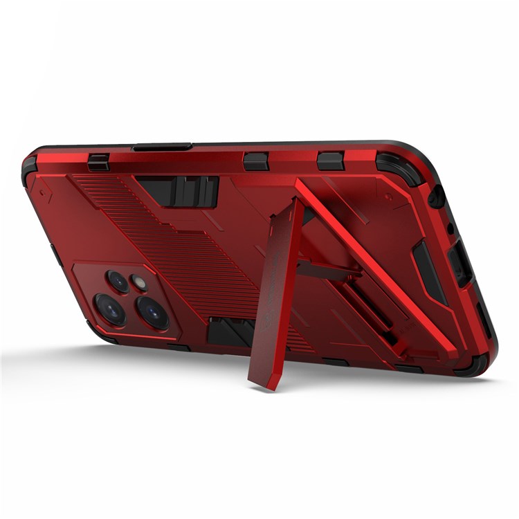 Hard PC + Soft TPU Protective Case for Realme 9 Pro 5G / 9 5G / V25 Anti-fall Scratch-resistant Kickstand Phone Case Cover - Red