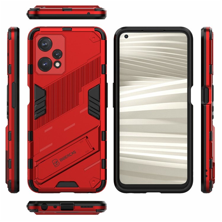 Hard PC + Soft TPU Protective Case for Realme 9 Pro 5G / 9 5G / V25 Anti-fall Scratch-resistant Kickstand Phone Case Cover - Red
