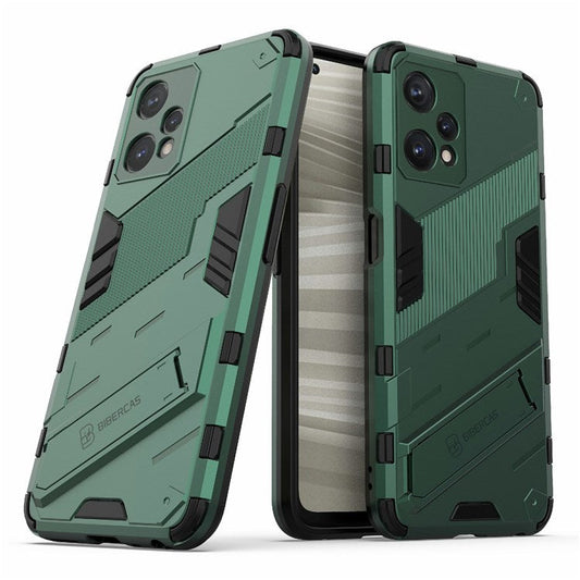Hard PC + Soft TPU Protective Case for Realme 9 Pro 5G / 9 5G / V25 Anti-fall Scratch-resistant Kickstand Phone Case Cover - Green