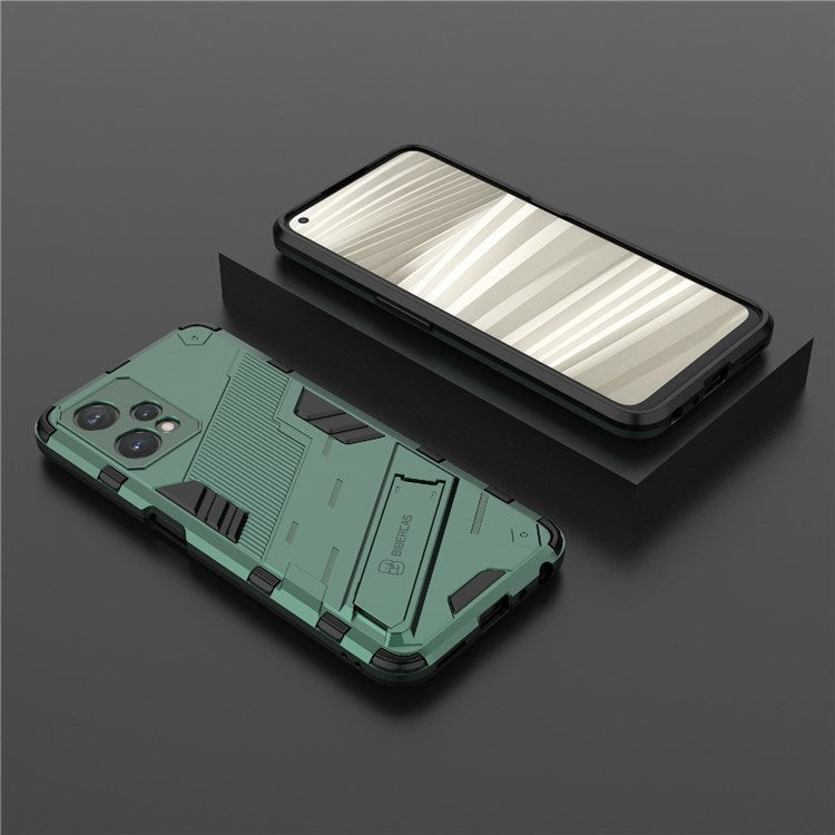Hard PC + Soft TPU Protective Case for Realme 9 Pro 5G / 9 5G / V25 Anti-fall Scratch-resistant Kickstand Phone Case Cover - Green