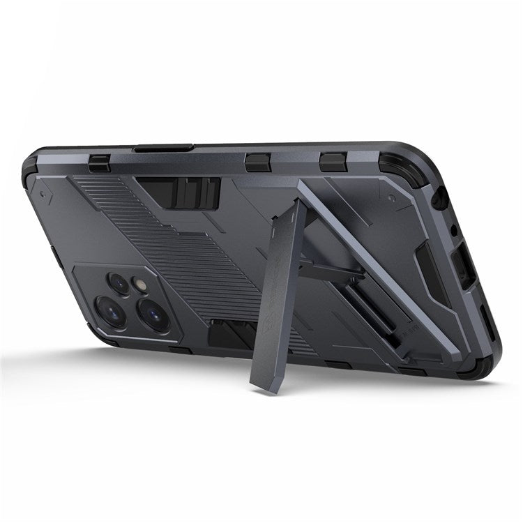 Hard PC + Soft TPU Protective Case for Realme 9 Pro 5G / 9 5G / V25 Anti-fall Scratch-resistant Kickstand Phone Case Cover - Dark Blue