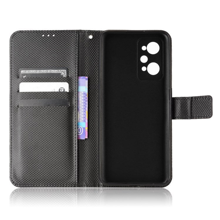 PU Leather Cover for Realme GT Neo2 5G/GT Neo 3T 5G/GT2 Anti-scratch Diamond Texture Wallet Stand Magnetic Full Protection Phone Case - Black