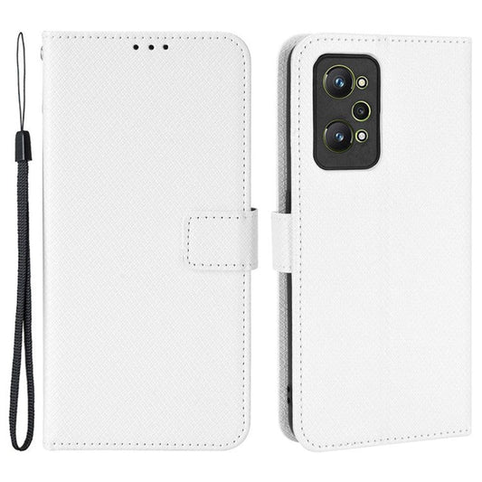 PU Leather Cover for Realme GT Neo2 5G/GT Neo 3T 5G/GT2 Anti-scratch Diamond Texture Wallet Stand Magnetic Full Protection Phone Case - White