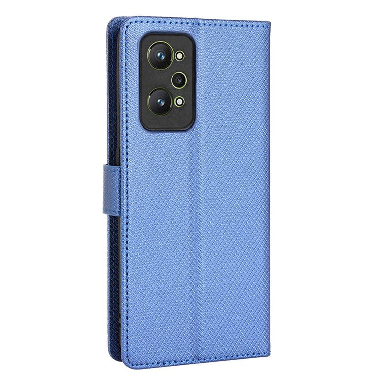 PU Leather Cover for Realme GT Neo2 5G/GT Neo 3T 5G/GT2 Anti-scratch Diamond Texture Wallet Stand Magnetic Full Protection Phone Case - Blue