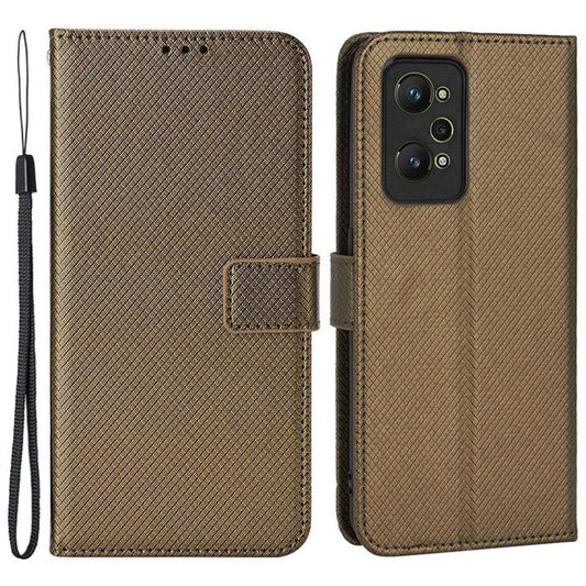 PU Leather Cover for Realme GT Neo2 5G/GT Neo 3T 5G/GT2 Anti-scratch Diamond Texture Wallet Stand Magnetic Full Protection Phone Case - Brown