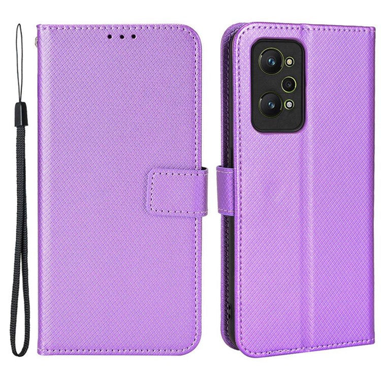 PU Leather Cover for Realme GT Neo2 5G/GT Neo 3T 5G/GT2 Anti-scratch Diamond Texture Wallet Stand Magnetic Full Protection Phone Case - Purple